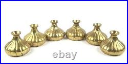 Vintage Lot Of 6 Solid Brass Ribbed Taper Candlestick Candle Holders
