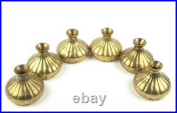 Vintage Lot Of 6 Solid Brass Ribbed Taper Candlestick Candle Holders