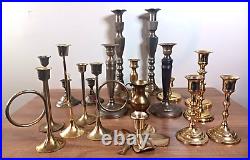 Vintage Lot of 18 Solid Brass Candlestick Holders 6 Pairs, 5 3/4Tall Chamber+++