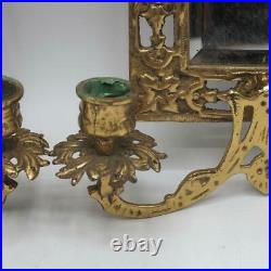 Vintage Lot of 2 Mirror Ornate Brass Candleholder Sconce Hollywood Regency