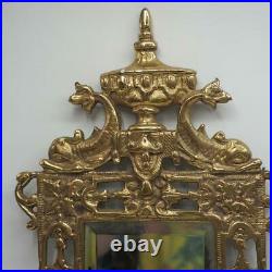 Vintage Lot of 2 Mirror Ornate Brass Candleholder Sconce Hollywood Regency