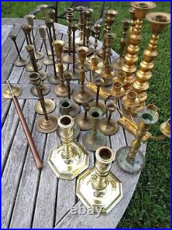 Vintage Lot of 40 Brass Candlesticks Wedding Decorations Shabby Home Decor