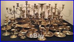 Vintage Lot of 42 Brass Candle Holders, Candleabras, Chambersticks Wedding Decor