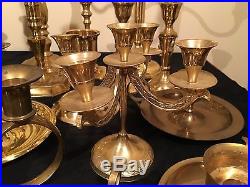 Vintage Lot of 42 Brass Candle Holders, Candleabras, Chambersticks Wedding Decor