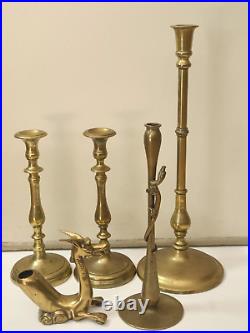 Vintage Lot of 5 Brass Brass Candlesticks