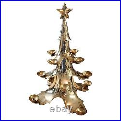 Vintage MCM Solid Brass 16 Christmas Tree 12 Round Ball Candle Holder