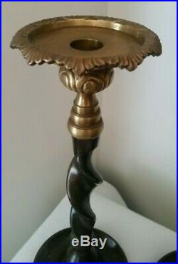 Vintage Maitland Smith Bronze & Brass Barley Twist Candle Holders PAIR