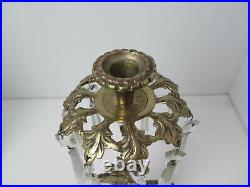Vintage Marble Base Brass Candlestick Holders With 10 Crystal Prisms Set Of 2