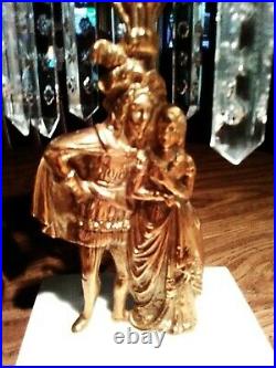 Vintage Marble Base Brass Candlestick Holders With 10 Crystal Prisms Set Of 2