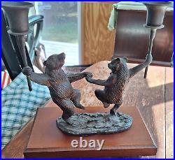 Vintage Metal Dancing Bears Brass or Bronze Animal Candlestick Holder Candelabra