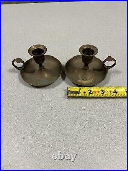Vintage Mid 20th Century Brass Catchall With Candle Holder Set Of Two