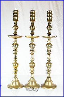 Vintage Mid-Century Brass Altar Candlesticks Set of 3