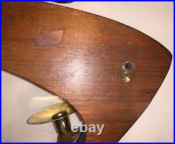 Vintage Mid Century Modern Wood and Brass Wall Mounted Candle Holder Sconces Pr