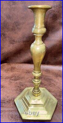 Vintage Mid Century Pair Of Solid Brass Candlestick Candle Holder Footed Heavy