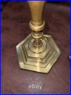 Vintage Mid Century Pair Of Solid Brass Candlestick Candle Holder Footed Heavy