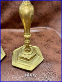 Vintage Mid Century Pair Of Solid Brass Candlestick Candle Holder Footed Heavy