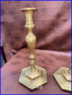 Vintage Mid Century Pair Of Solid Brass Candlestick Candle Holder Footed Heavy