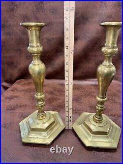 Vintage Mid Century Pair Of Solid Brass Candlestick Candle Holder Footed Heavy