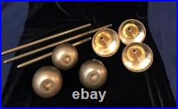 Vintage Mid Century Retro Set of 3 TALL Brass Round Ball Candle Holders