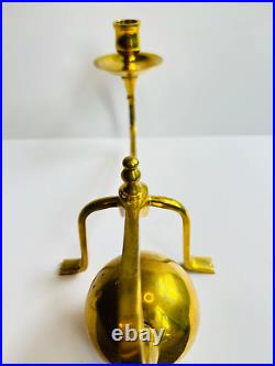 Vintage Mid Century Rolling Brass Ball Footed Candlestick Holder William Arthur