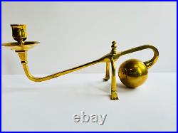 Vintage Mid Century Rolling Brass Ball Footed Candlestick Holder William Arthur