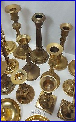 Vintage Mixed Brass Candlesticks Lot Of 23 Rustic Patina Wedding