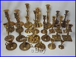 Vintage Mixed Brass Candlesticks Lot Of 26 Rustic Patina Wedding