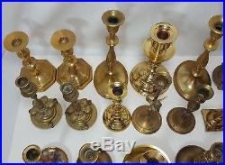 Vintage Mixed Brass Candlesticks Lot Of 26 Rustic Patina Wedding