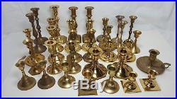 Vintage Mixed Brass Candlesticks Lot Of 33 Rustic Patina Wedding