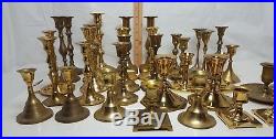 Vintage Mixed Brass Candlesticks Lot Of 33 Rustic Patina Wedding