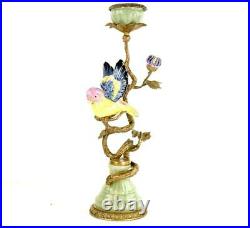 Vintage / Modern Porcelain Ormolu Brass Bronze Candlestick With Flowers