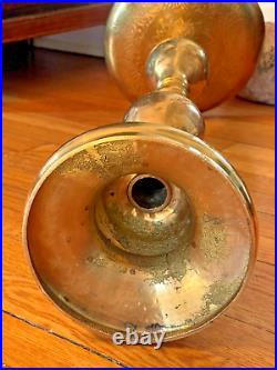 Vintage Moroccan Brass Altar Candle Holders Large Pair MCM Candlesticks 40