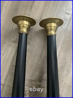 Vintage Neoclassical Romanesque Brass Black Heavy Tall Candleholders