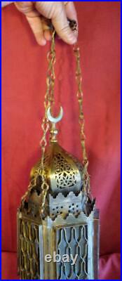 Vintage Old Brass Middle Eastern Hanging Lamp Candle Holder Lantern Light