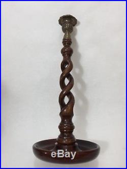Vintage Open Barley Twist Wooden Candlesticks Candle Holder Brass, 15 Tall