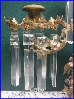 Vintage Oriental Asian Brass Candelabra Marble Base Chunky Square Prisms