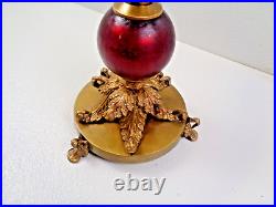 Vintage Ornate Brass (4) Candle Candelabra withOrange & Red Prisms
