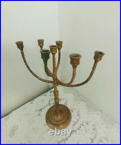 Vintage Ornate Brass 7 Branch Candle Holder Menorah 15'' Candelabra