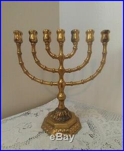 Vintage Ornate Brass 7 Branch Candle Holder Menorah Candelabra