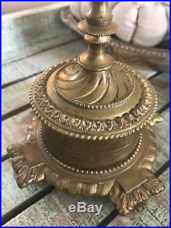Vintage Ornate Brass Candelabra Urn Shape Swag Scroll Footed 4 Arm Candle Holder