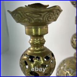 Vintage Ornate Brass Candle Holder Set