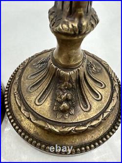 Vintage Ornate Brass Castilian Candle Holders Solid & Heavy 12'' Lion Heads-Pair