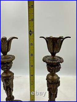 Vintage Ornate Brass Castilian Candle Holders Solid & Heavy 12'' Lion Heads-Pair