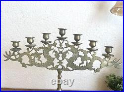 Vintage Ornate Brass Chinese Dragon Candelabra with 7 Candle Holders