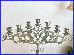 Vintage Ornate Brass Chinese Dragon Candelabra with 7 Candle Holders