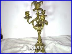 Vintage Ornate Case Brass Candelabra 3 Arm 4 Candle Candlestick 16x 8 Flowers