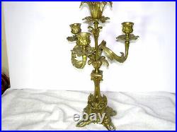 Vintage Ornate Case Brass Candelabra 3 Arm 4 Candle Candlestick 16x 8 Flowers