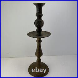 Vintage Ornate Hand Etched Heavy Brass Oversize Candle Stick Holder/ drip Catch