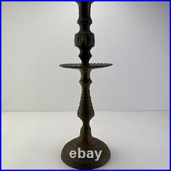 Vintage Ornate Hand Etched Heavy Brass Oversize Candle Stick Holder/ drip Catch