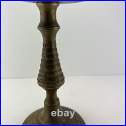 Vintage Ornate Hand Etched Heavy Brass Oversize Candle Stick Holder/ drip Catch